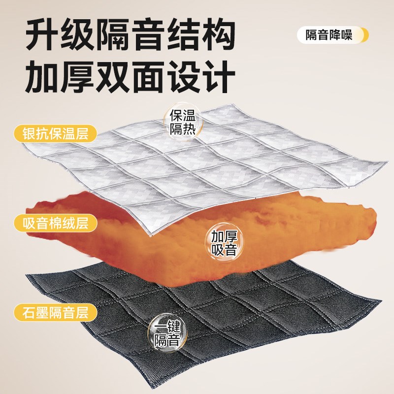 超强隔音窗帘拉链免打孔安装全遮光魔术贴加厚棉降噪防风保暖遮阳