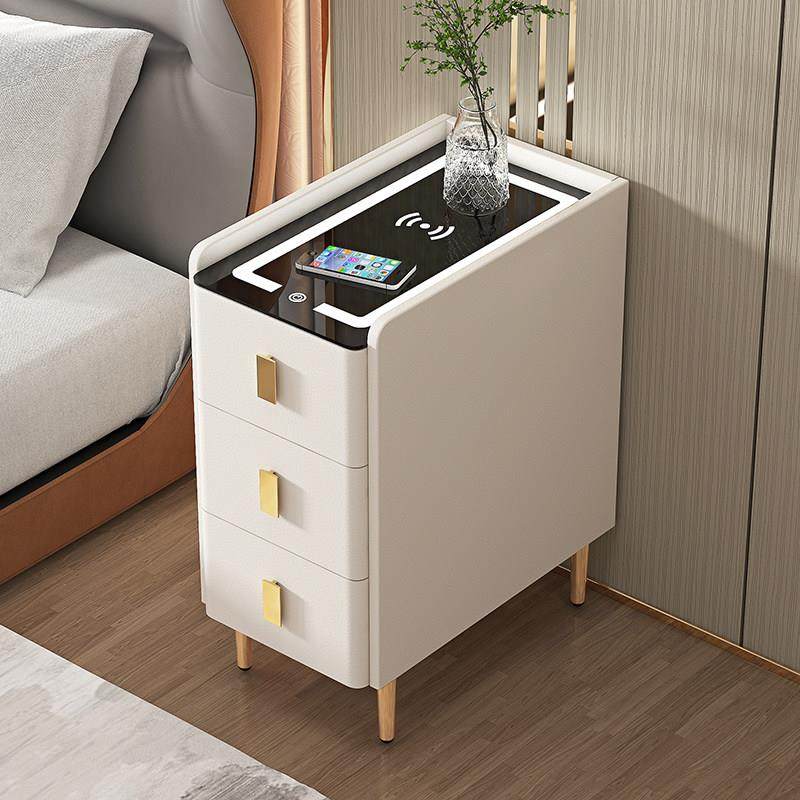 超窄智能床头柜实木简约现代无线充电带灯边柜小型三抽家用储物柜,住宅家具,智能床头柜,淘宝优惠券,粉丝福利购,淘宝优惠卷