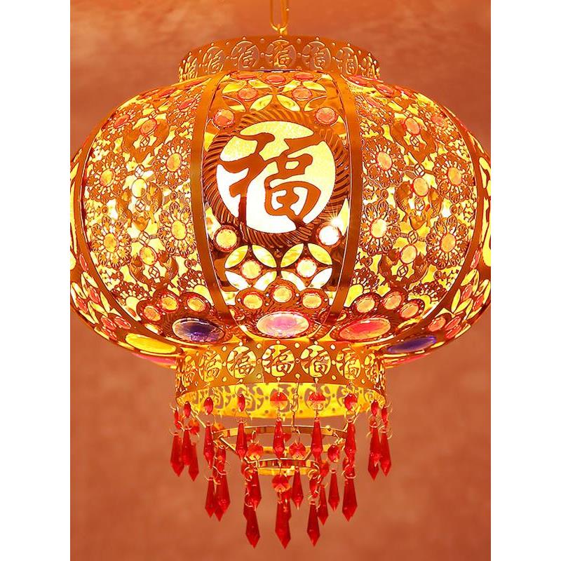 春节过年灯笼大门结婚挂饰电动旋转LED发光走廊新年阳台大红灯笼