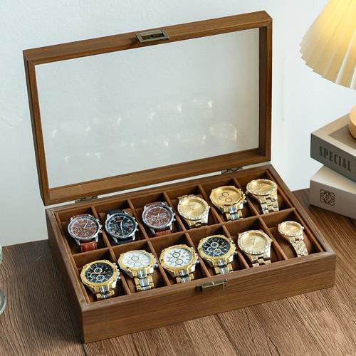 胡桃木纹皮软枕手表收纳盒家用手表放置盒手表收藏箱手表箱展示盒
