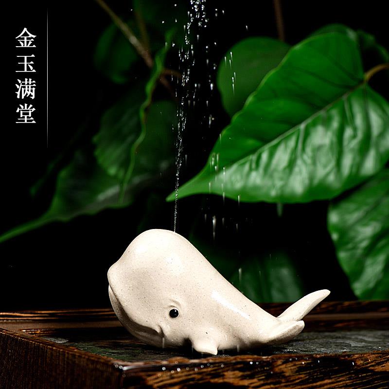 茶宠摆件精品紫砂喷水小鲸鱼雕塑把件茶玩家居装饰小物件茶友礼物