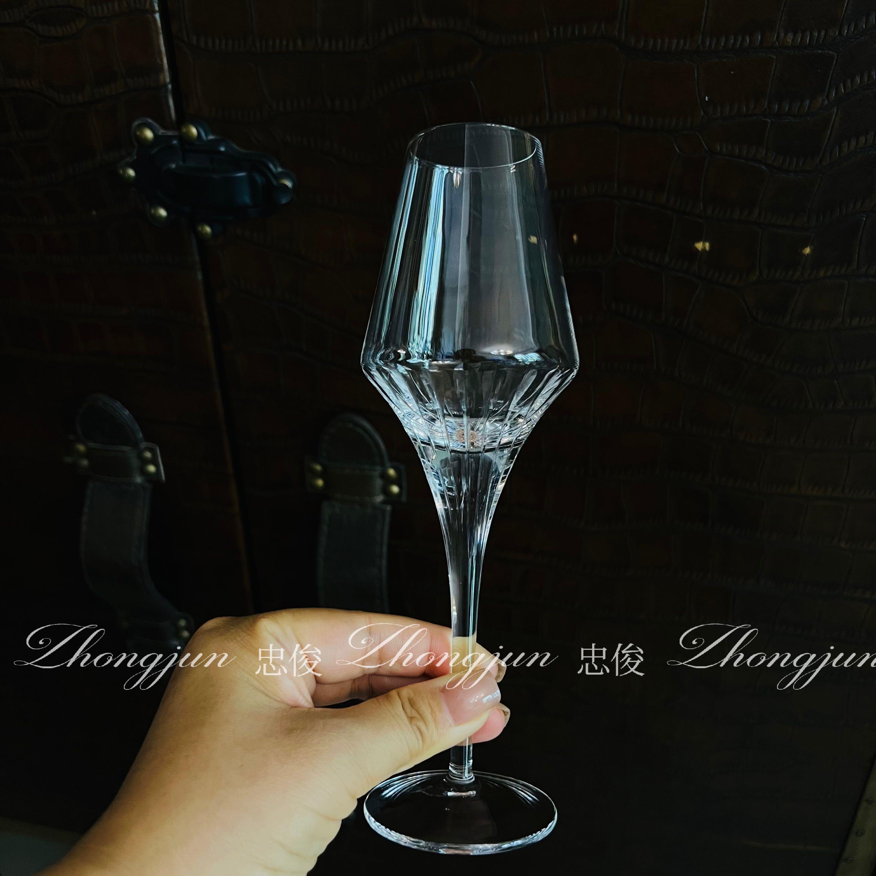 忠俊 纯手工制作水晶玻璃高端刻花 高脚烈酒杯 精致刻花香槟杯