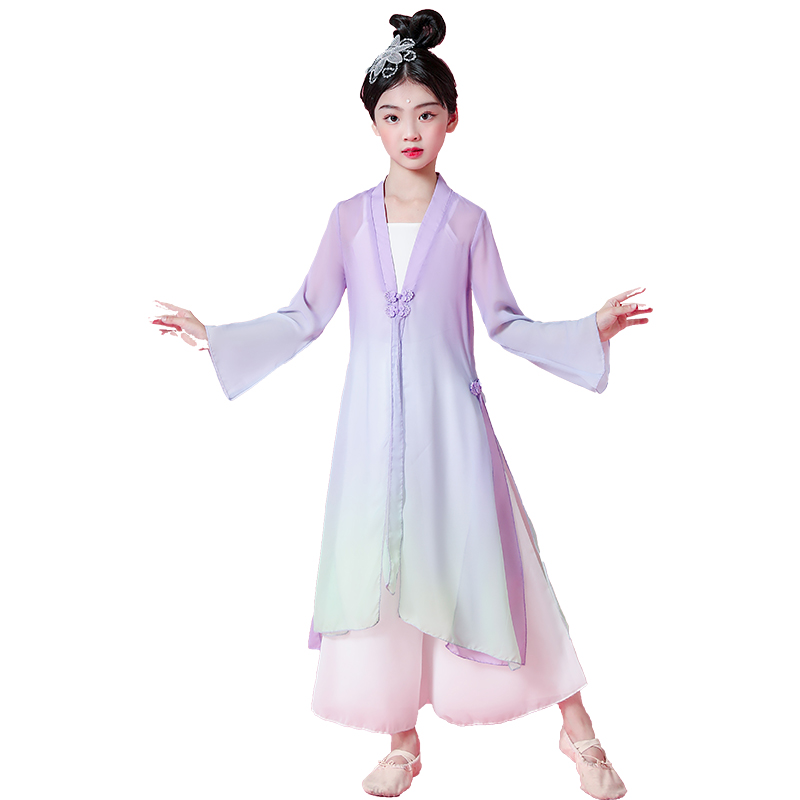 儿童古典舞演出服身韵飘逸u练功服中国风扇子舞长衫纱衣女童舞蹈