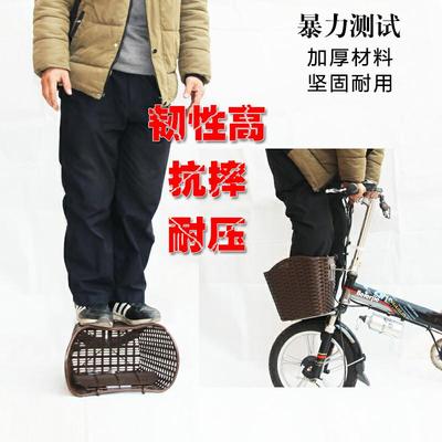 自行车篮子电动车前车筐折叠车篓B单车仿藤编塑料带盖挂篮配件防