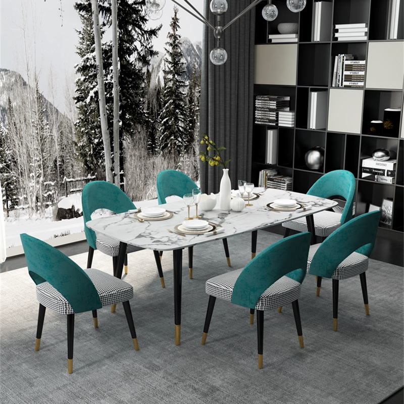 北欧大理石餐桌家用小户型轻奢餐桌椅组合后现代简约长方形饭桌子