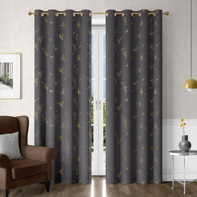 厂家批发高遮光烫金星座成品窗帘卧室客厅阳台隔音遮阳防尘布批发