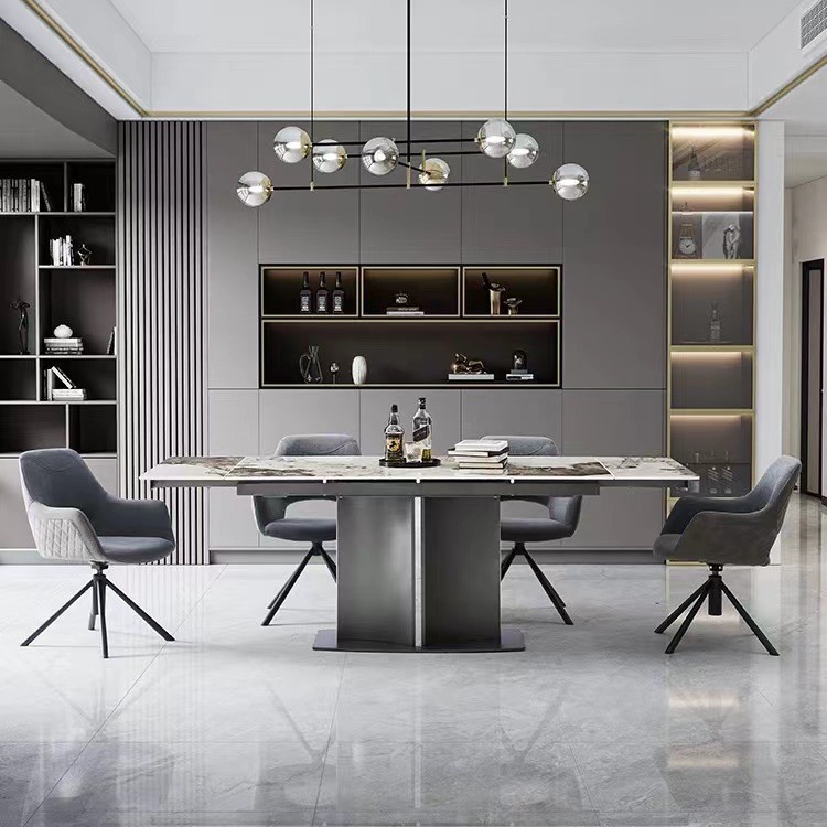 意式岩板餐桌伸缩折叠高端现代家具极简设计师小户型餐桌椅组合