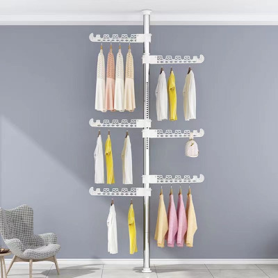 顶天立地晾衣架家用落地衣帽架卧室内伸缩杆免打孔阳台晒挂衣架