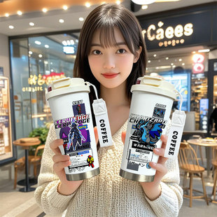 宝可梦周边保温杯苍炎刃鬼喷火龙大容量儿童男生不锈钢吸管水杯子