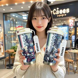 jojo 奇妙冒险周边保温杯疯狂钻石银色战车大容量男生吸管水杯子
