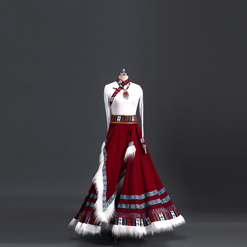 藏族舞蹈服演出服女半身裙藏族练习大H摆裙藏式舞蹈比赛藏族练舞