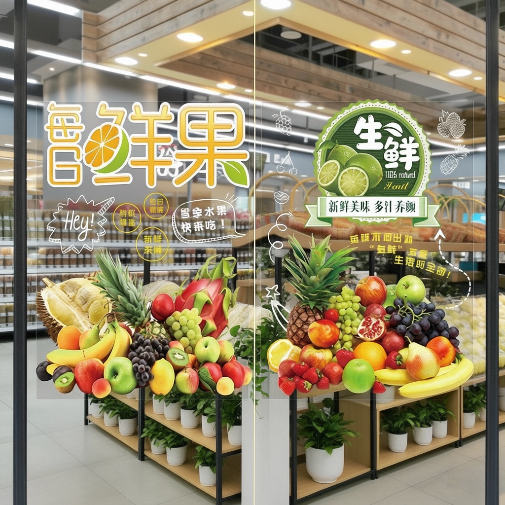 水果店玻璃门贴纸网红墙画
