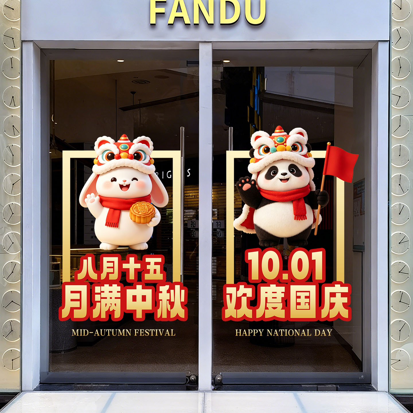 国庆我爱你中国静电玻璃贴纸