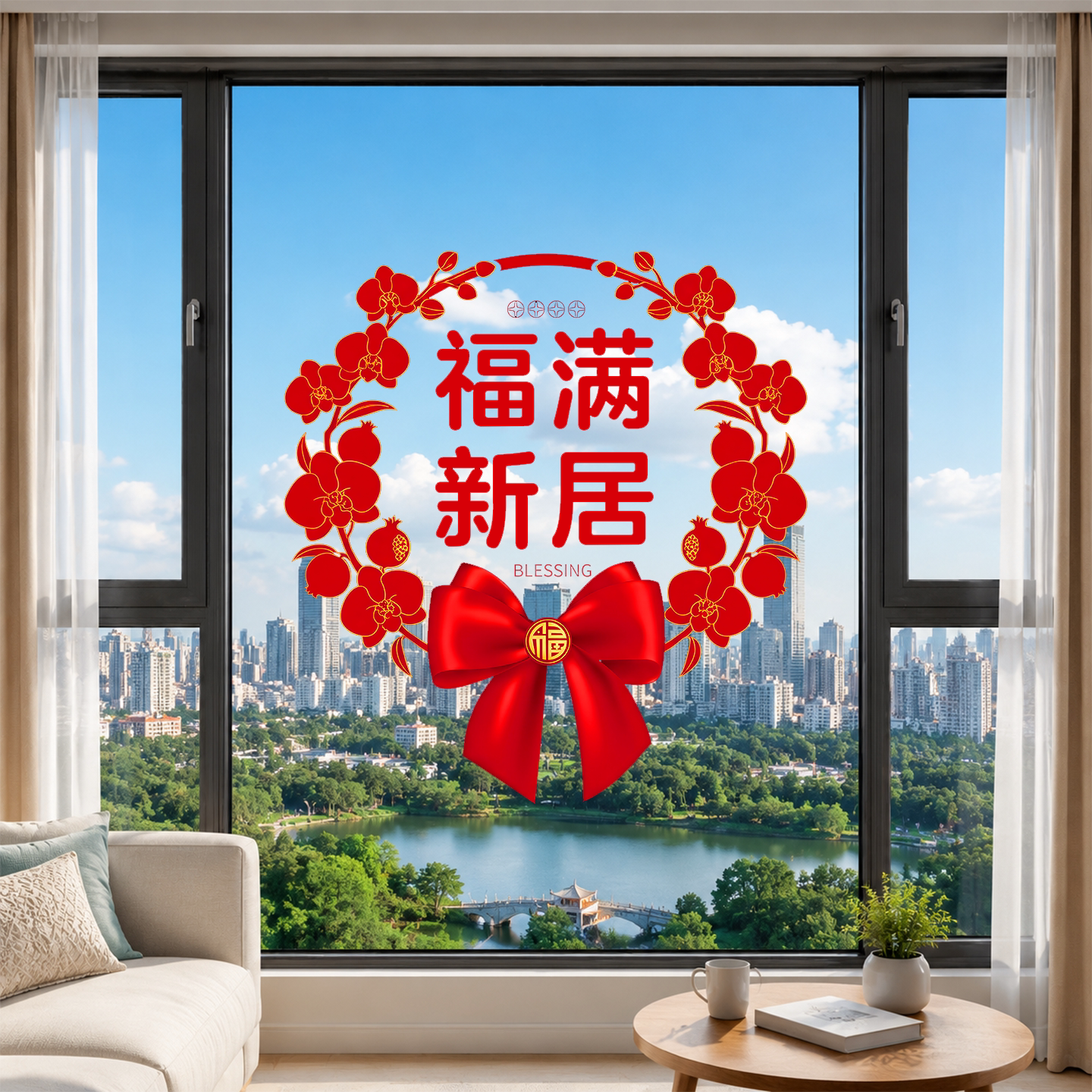 乔迁之喜福字玻璃静电贴