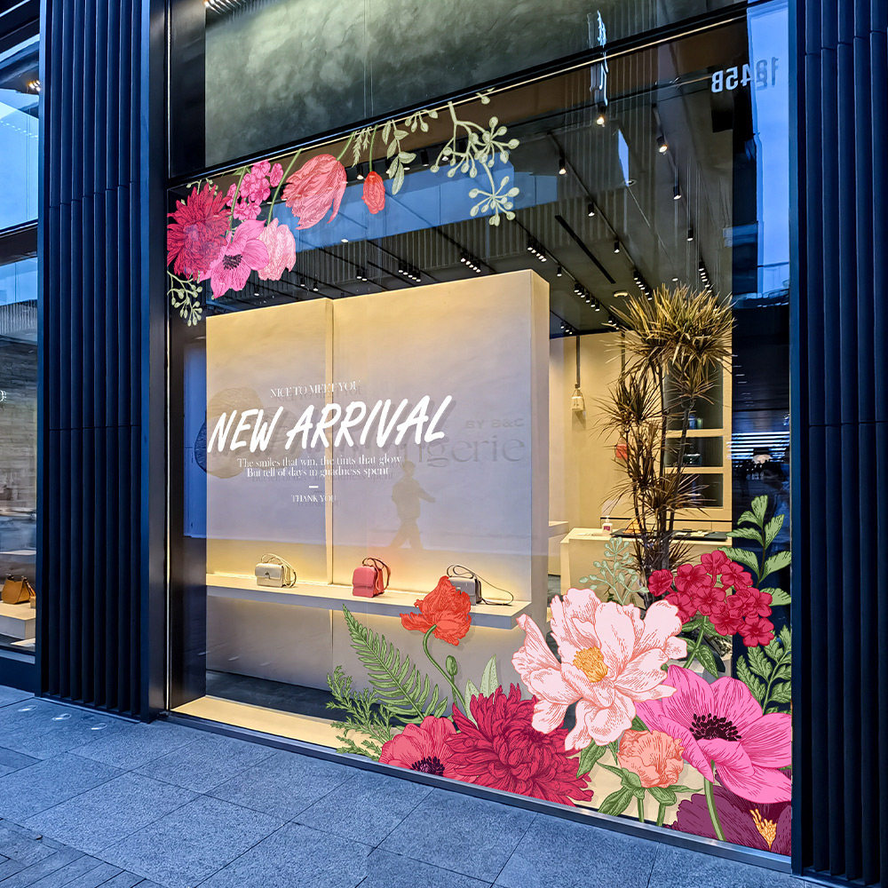 春夏花卉服装店商场橱窗推