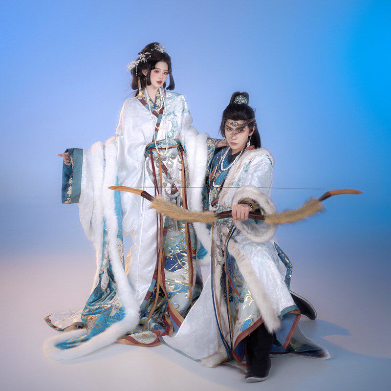 汉服女战b国袍苍龙雪重工刺绣妆花魏晋制南北朝走秀秋冬套装新款