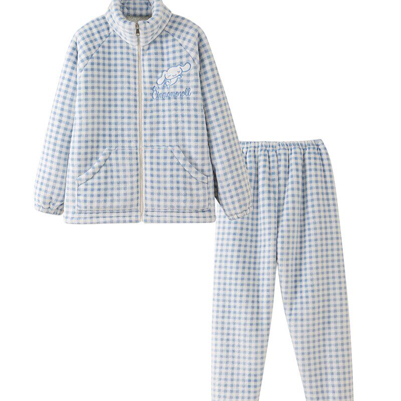 【双层加厚】睡衣女秋冬季玉w桂狗可爱珊瑚绒拉炼款家居服套装外
