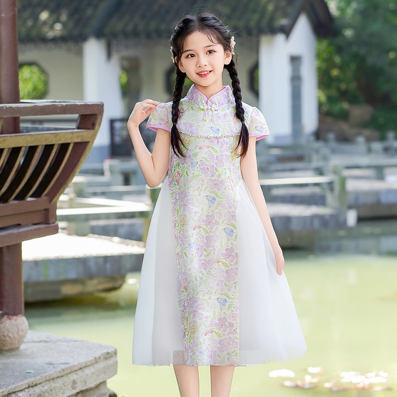 女童夏季旗袍连h衣裙2025新款儿童夏款国风新中式连衣裙女孩公主