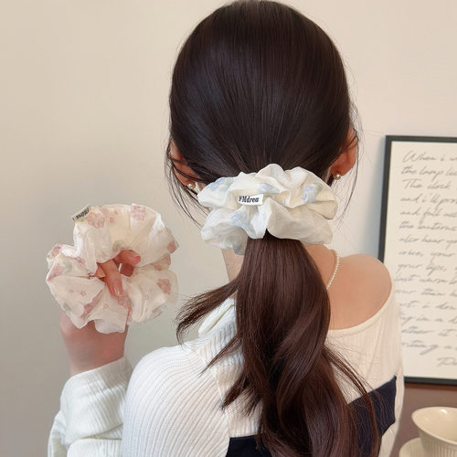 夏季小清新甜美印花大肠发圈粉蓝学院扎马尾发绳时尚韩版发饰头绳