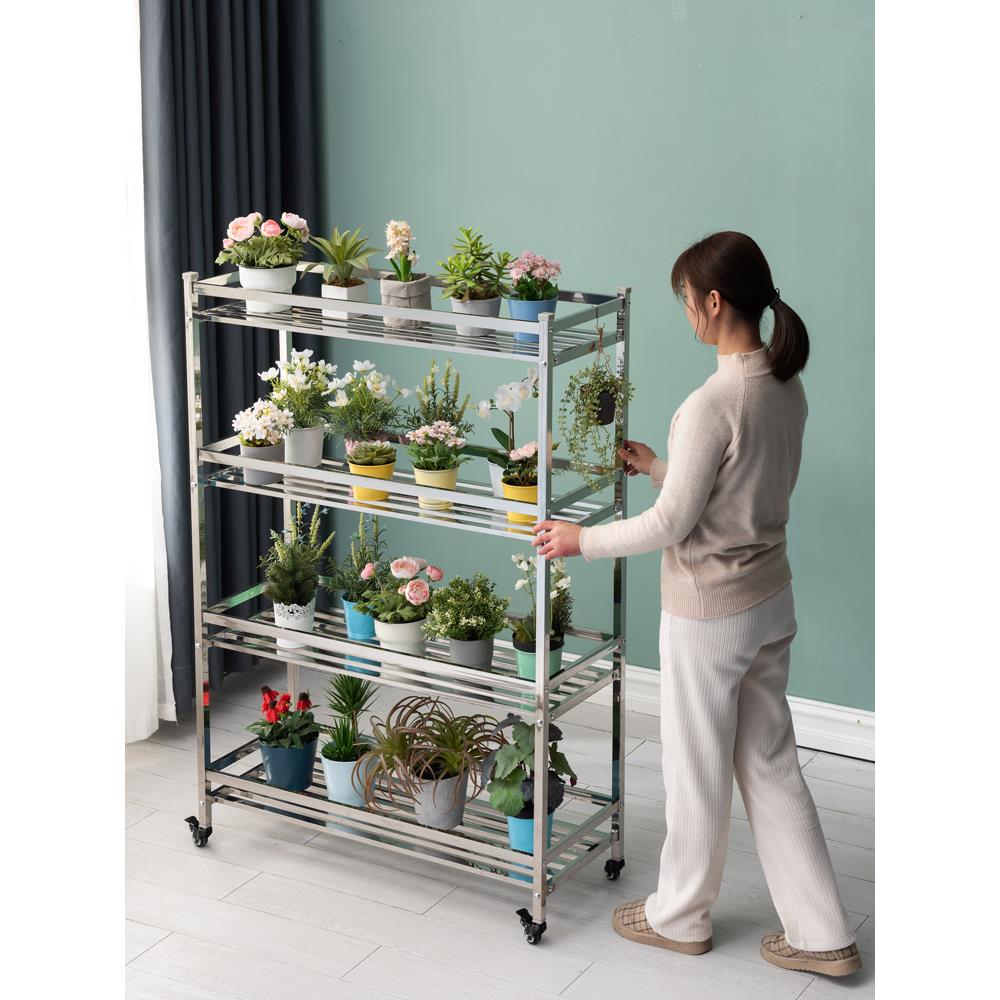 花架多肉多层不锈钢花架子阳台置物户外客厅落地式铁艺可移动带轮