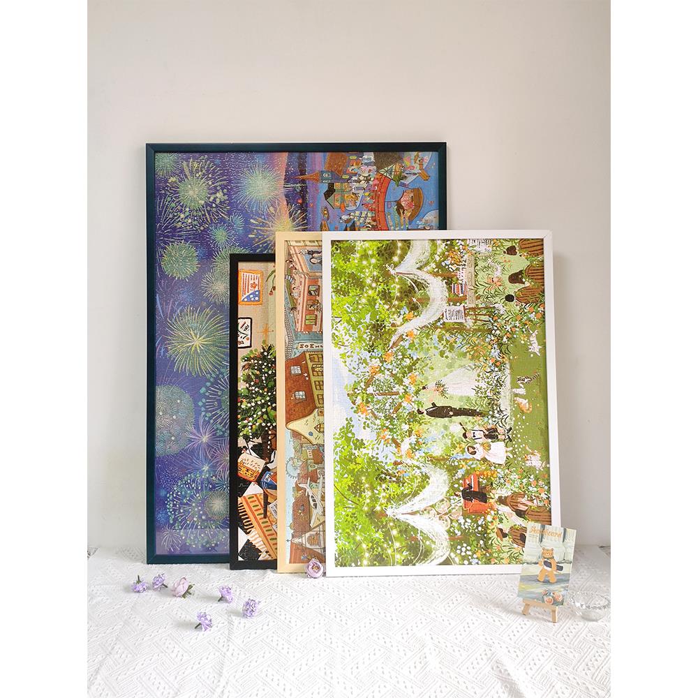 拼图框1000片画框裱框70x50x75木质挂墙相框架窄边简约装饰实木框