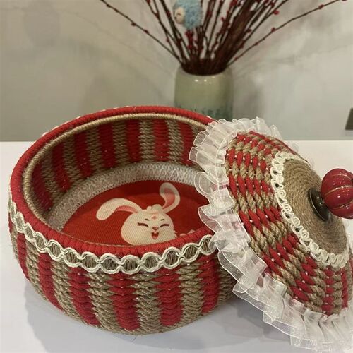 麻绳手工收纳盒带盖成品大号杂物饰品储物盒南瓜桌面编织收纳篮筐