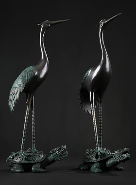 纯铜鹤摆件龙头龟鹤装饰品大号龟鹤延年铜工艺品仙鹤公司开业礼品