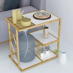 精选轻奢岩板茶水柜客厅沙发边角小茶几可放水桶置物烧水台茶边桌