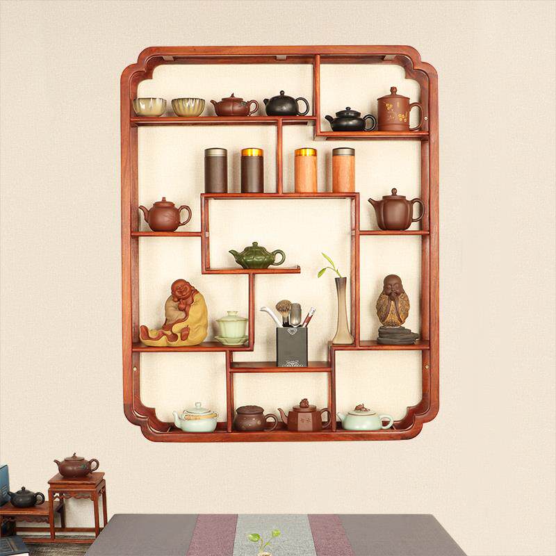 挂墙式博古架实木中式茶壶置物架茶具架子茶壶摆放架古董架茶杯架