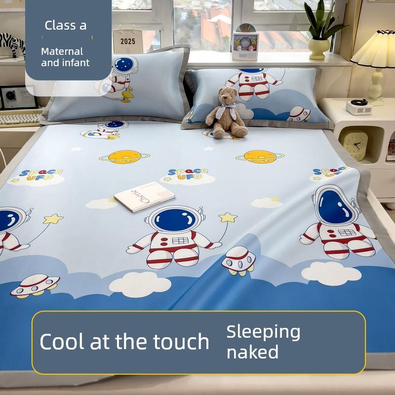 a级卡通空调冰丝凉席三件套2025新款可机洗夏日清凉床单凉席