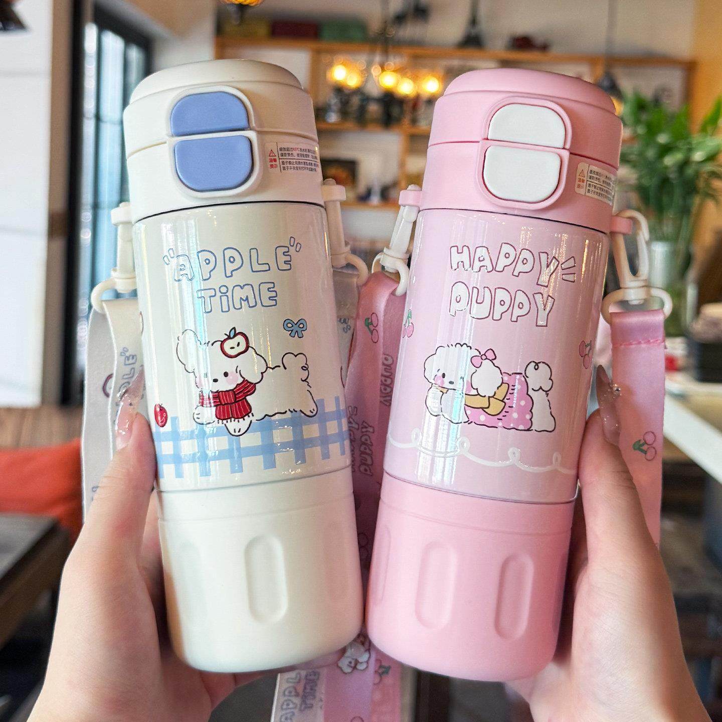 可爱儿童保温杯2025新款吸管水杯女孩上学专用双饮杯学生便携水壶
