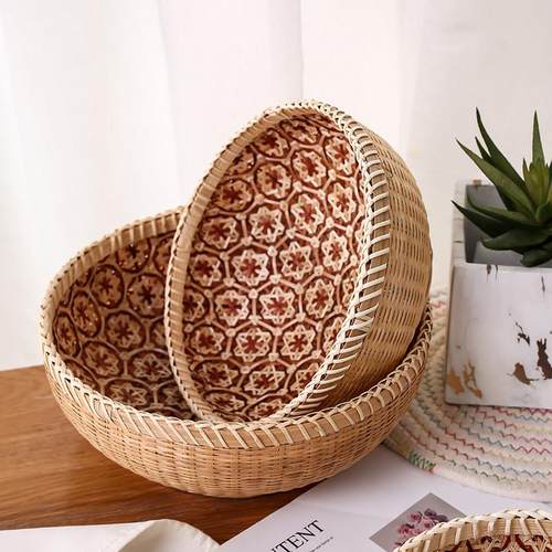 手工竹编竹篮果盘糕点茶点东南亚收纳篮沥水篮簸箕田园风果篮筛子