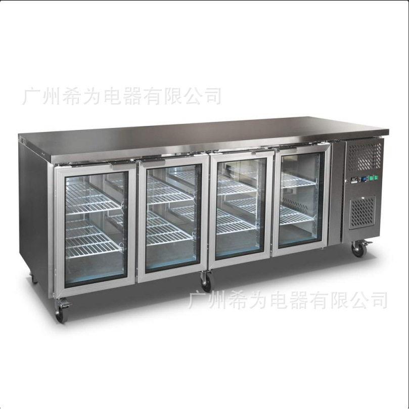 四门玻璃冷藏展示冰柜蓝光冰箱不锈钢台冷柜水果酸奶啤酒冰箱