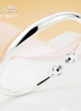 正品开9口蒜头贵妃银手女绞丝99纯银镯光面实心老式银饰镯手镯子