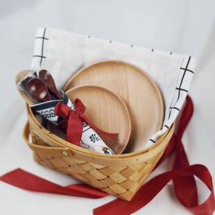 正品八年老店原创设新婚礼物盒篮子礼品实木餐具计筷子暖房乔盘迁