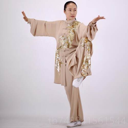 正品款马蕾太极春红表比赛中服夏女太极练功服长款男贴纱绣凤演凰
