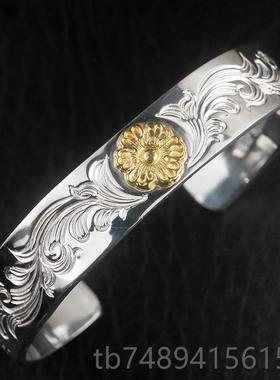 正品D手ear Blossom松井唐直满毅18K金蔷薇花草平打手镯纯银男女