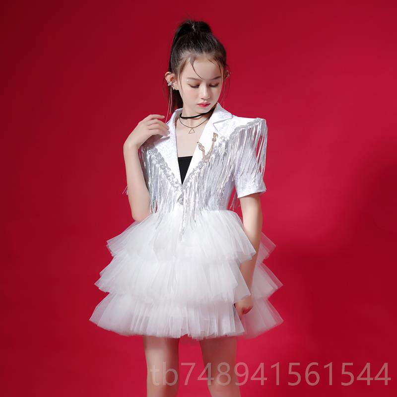 正品女童演走秀礼服模特潮服色台舞表服蓬蓬裙女孩钢琴主持白人演