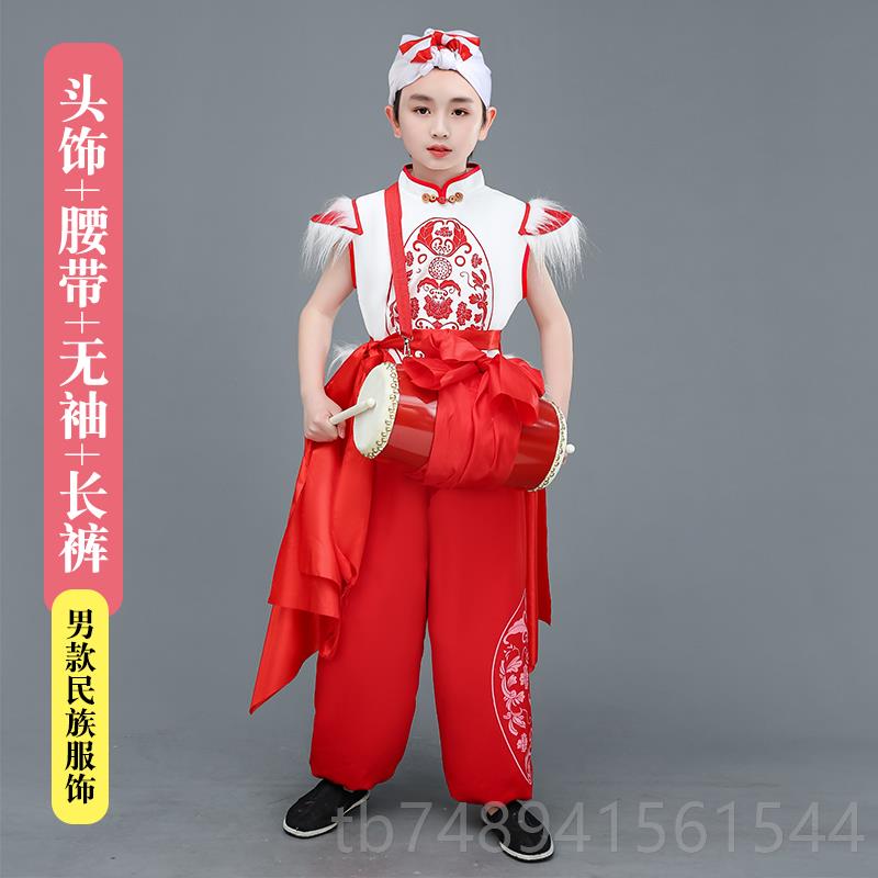 正品儿童裤安塞腰鼓演出服陕北传统灯笼中小西学打生鼓服陕民族秧图片