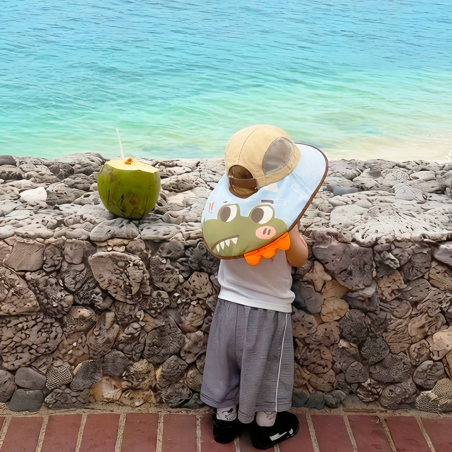 海边儿童遮阳帽2026新款大帽檐防晒帽男女宝防紫外线披肩渔夫帽子