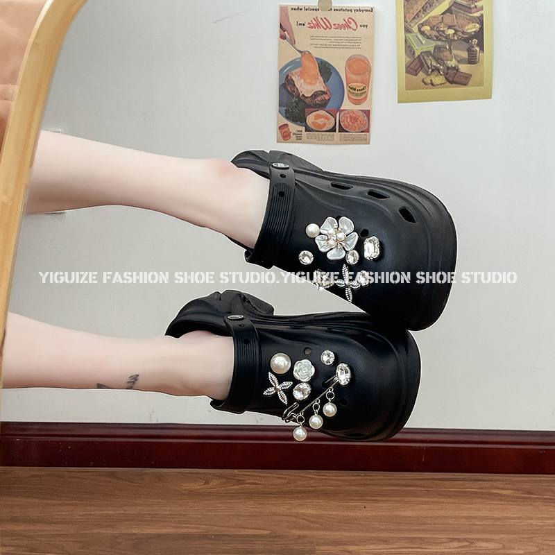 甜美仙女风厚底增高洞洞鞋