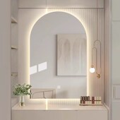 法式 拱形智能镜子卫生间厕所led带灯梳妆镜壁挂家用半圆美发店镜
