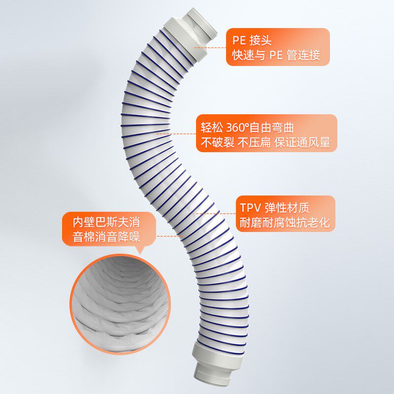 新风消音管风管TPV软管中段消音消音器通用管道风机消音降噪软管 - 实物图