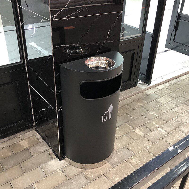 不锈钢半圆靠墙式烟灰桶酒店商场电梯口楼道贴墙加高灭烟缸垃圾桶