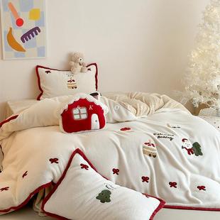 Lovely 卡通圣诞牛奶绒四件套仿生毛绒秋冬床上用品被套床单加绒