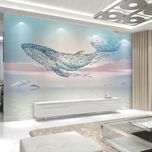 简约现代大气壁纸 鲸鱼轻奢沙发电视背景墙壁布3d客厅立体壁画新款