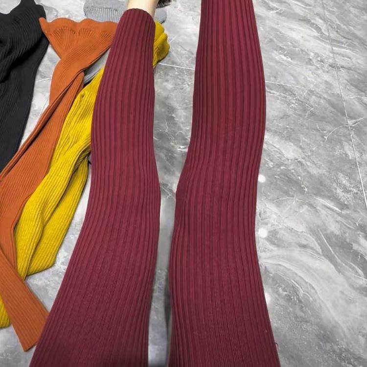 2025秋冬新款时尚欧货糖果色显瘦保暖针织打底裤女百搭弹力小脚裤