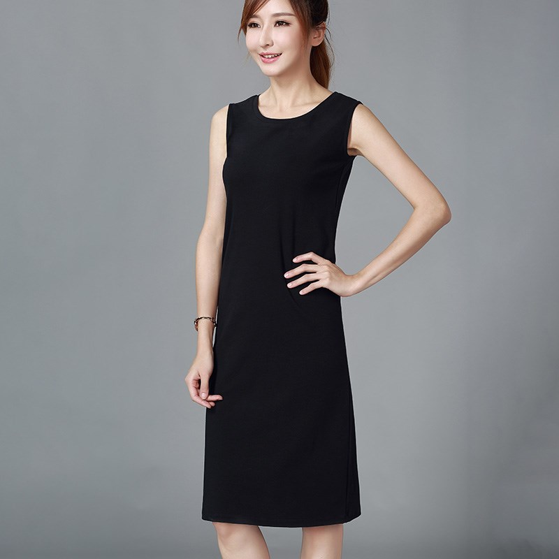 黑色修身内搭吊带背心裙女中长款夏季新款圆领无袖紧身打底连衣裙