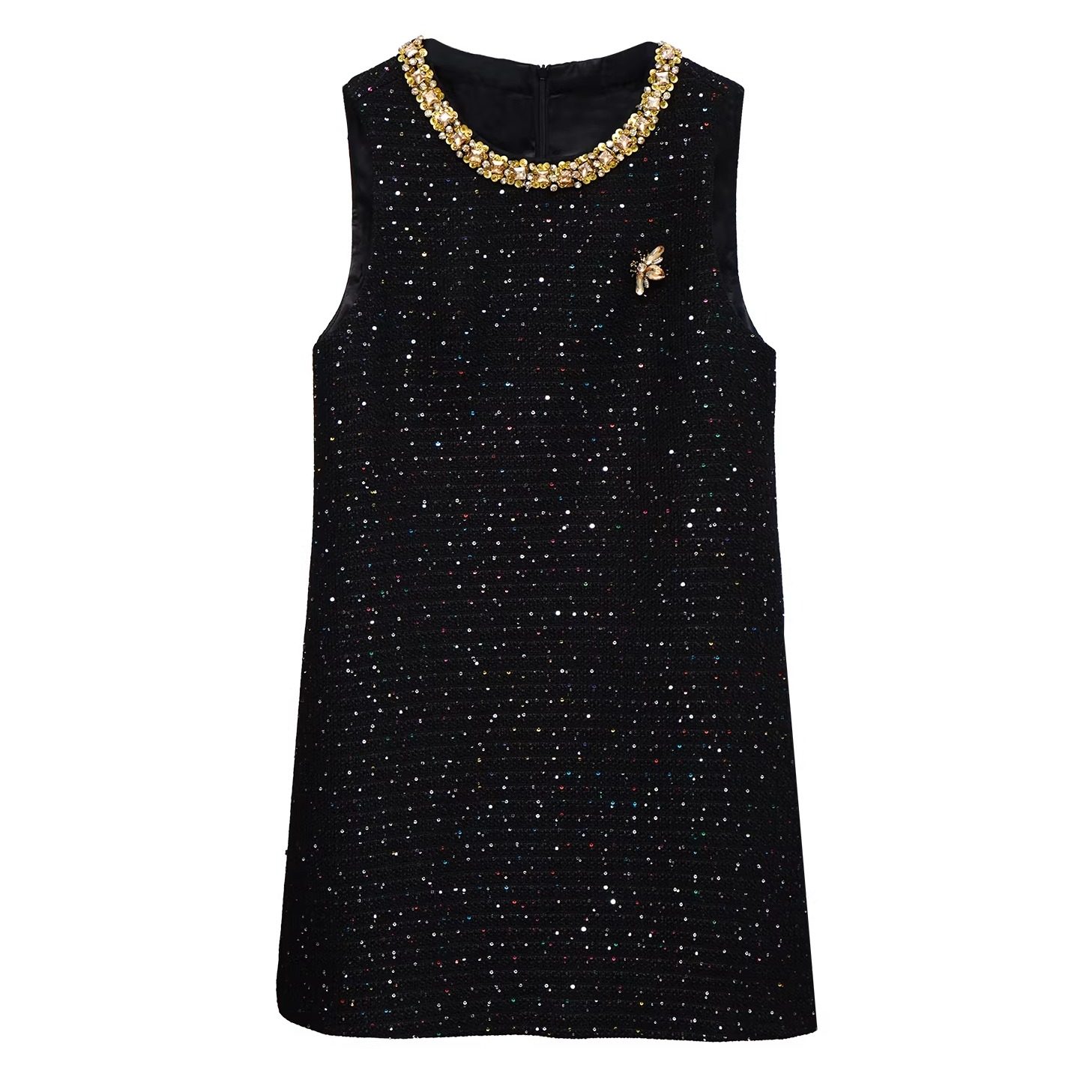 小香风黑色亮片无袖连衣裙女镶钻气质显瘦遮肉背心裙OLQW-850,女装/女士精品,连衣裙,淘宝优惠券,粉丝福利购,淘宝优惠卷