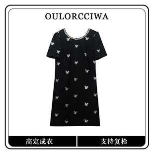 2026夏季法式赫本风黑色蝴蝶刺绣连衣裙女气质显瘦裙OLQW-1524